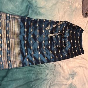 Authentic Thailand Sarong - Blue/Gold elephant pattern